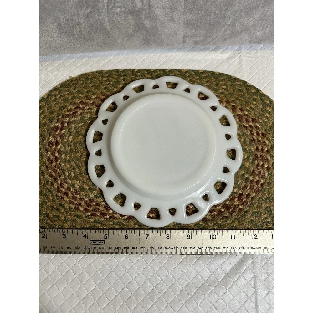 Vintage Hazel Atlas‎ White Milk Glass Plate with Open Lace Edge 8